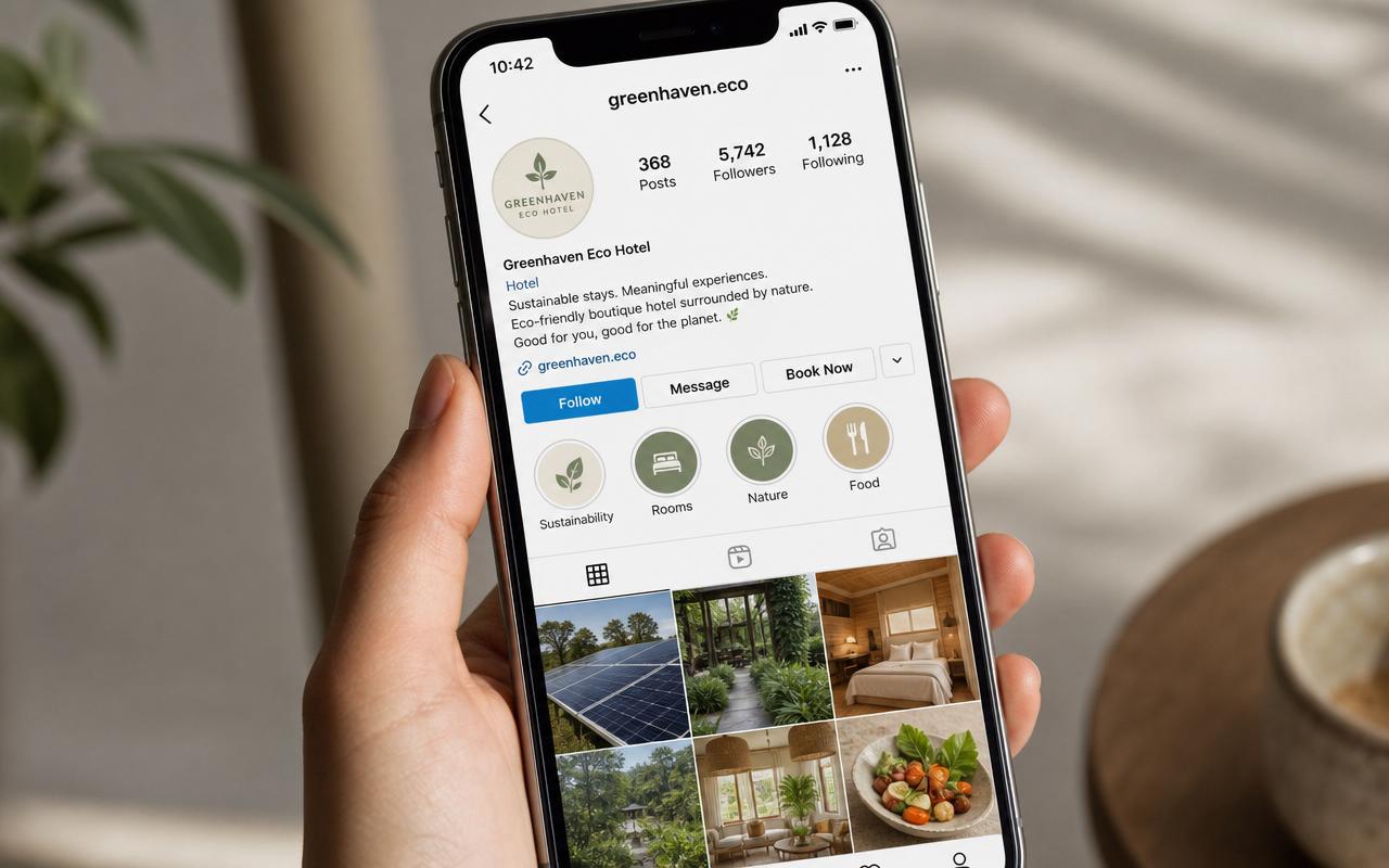 Instagram profile with a Sustainability story highlight